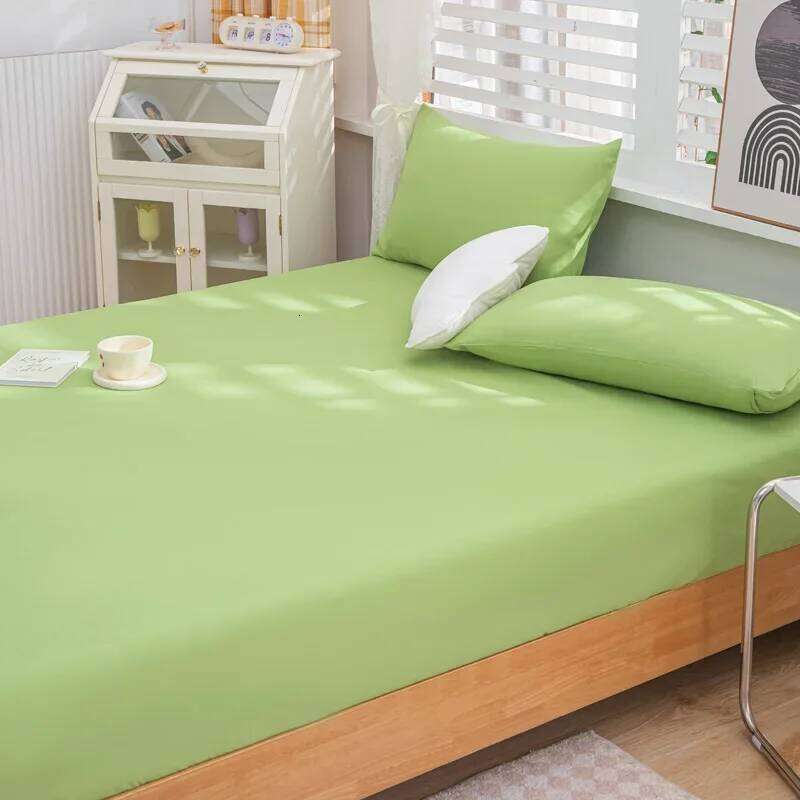 3pcs Fitted Microfiber Deep Pocket Bed Sheet Matcha Green Bedroom Bedding Set Solid Color Sheets with 2 Pillowcases H260311