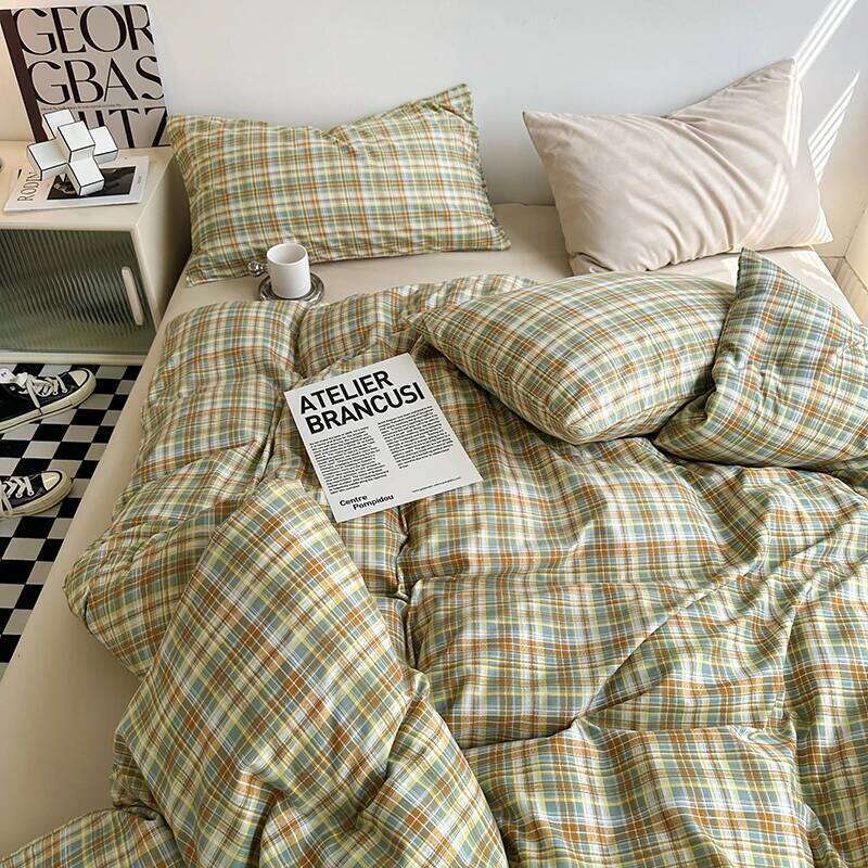 Japanese Simple Plaid Duvet Cover Retro Stripe Bedding 3PCS Soft Breathable Lightweight Quilt Covers Set with Zipper Closure H260311 - view 4