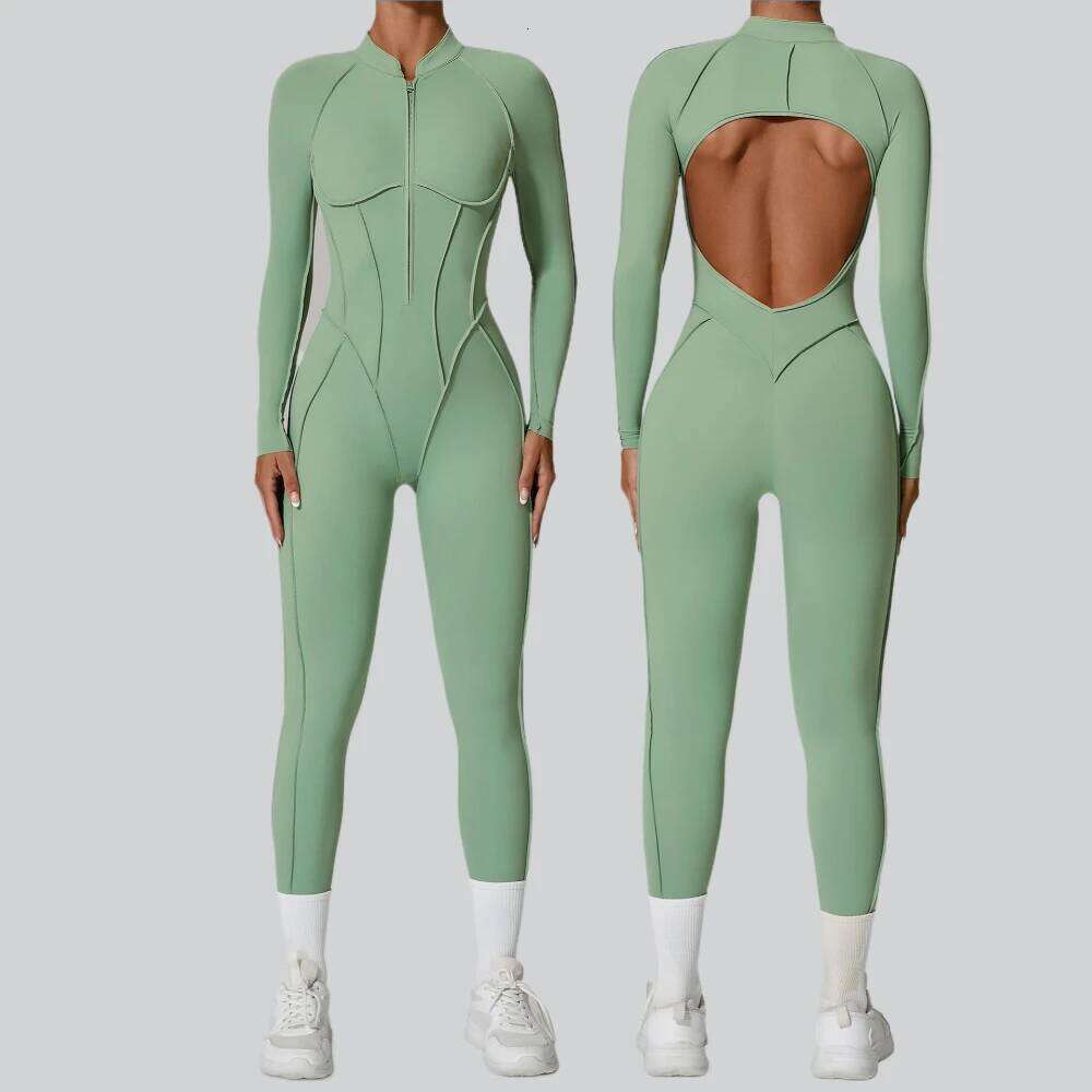 Women's tracksuit Gym Workout Sports clothes outfit zipper Jumpsuit Yoga Fitness overalls Set open Bodysuits suit for women 26H0311