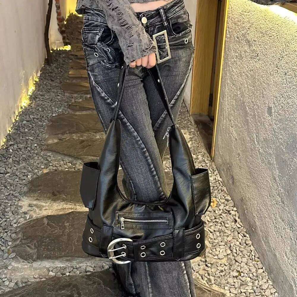 Personality Metal Stud Rivet Shoulder Punk Style Sweet Cool Underarm Handbag Large Capacity Tote Bag Daily XJ260311