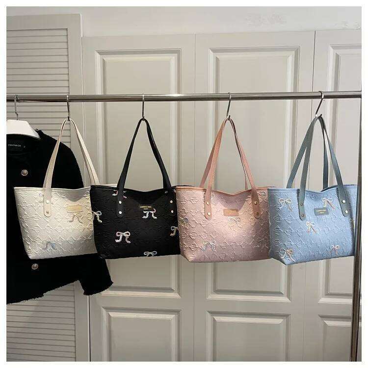 Casual Bow Embroidery Shoulder Bags for Women Portable Large Capacity Ladies Tote Bag Trendy College Style Students Handbags XJ260311