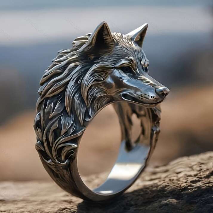 Retro Wolf Head Cross-Border Men's Trendy Animal Exaggerated Domineering Hip-Hop Personality Circle Mouth Ring