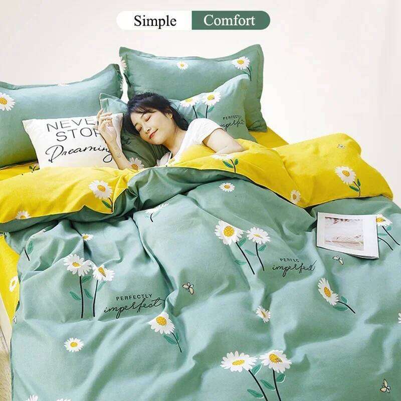 Daisy Printed King Size Duvet Cover with Sheets High Quality Washed Cotton Bedding Set Queen Home Bed Sets Comforter Covers H260311