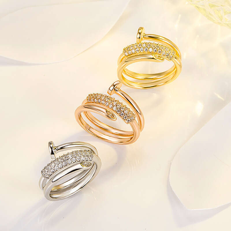 Rings Designer Luxury Ring Jewelry For Women Copper Plated Light Luxury Ring With 18K Gold Three Circle Stud Adjustable Opening Unique Fashion High-En