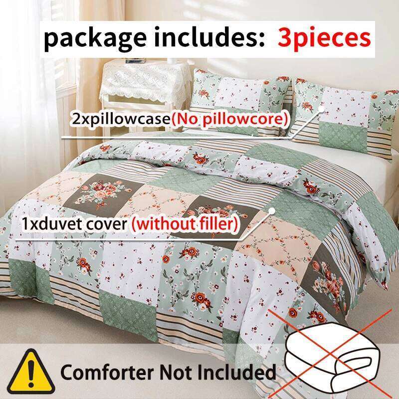 3pcs/set Splice Floral Pattern Set1 & 2 PillowcaseSoft And Skin-Friendly Duvet Cover Bedding Set For H260311