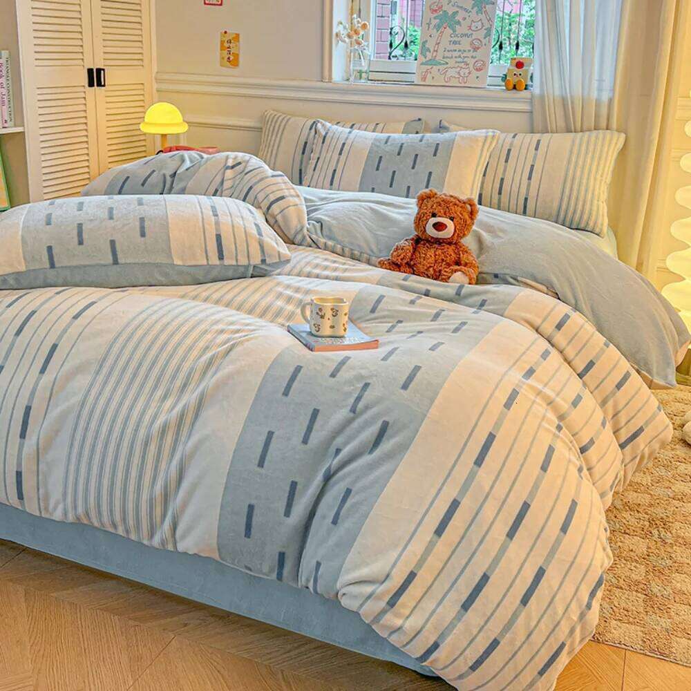 Thickened Class A Milk Velvet Four-Piece Winter Warm Duvet Quilt Cover Bed Sheet Pillowcase Soft Bedding Set H260311