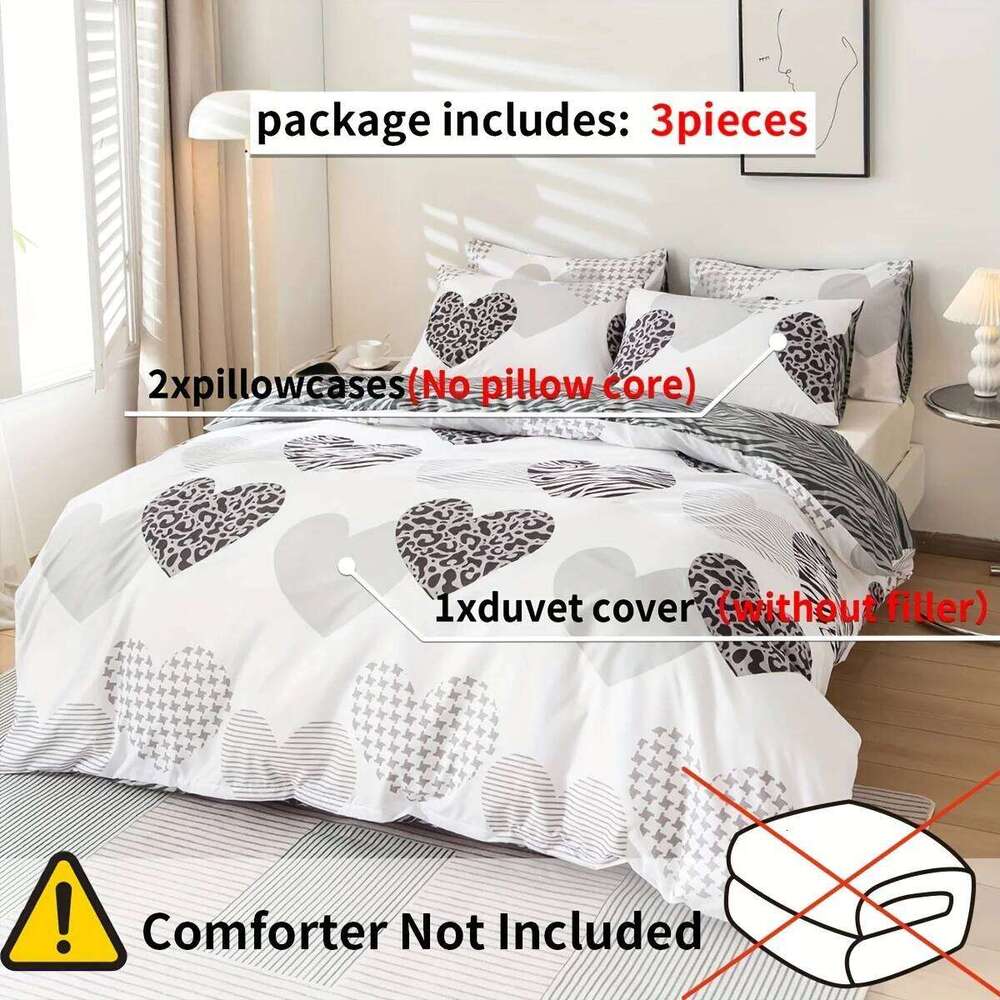 3pcs Multicolor Printed Set Soft Comfortable Bedding for Bedroom Guest Room - Includes 1 Duvet Cover and 2 H260311