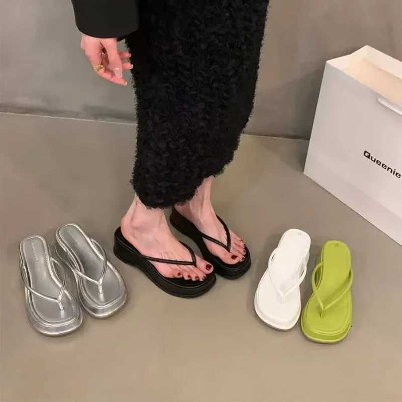 Genuine Leather Women Summer Fashion High Heels Female 2025 Summer Women Beach Shoes Slipper Shoes K260311