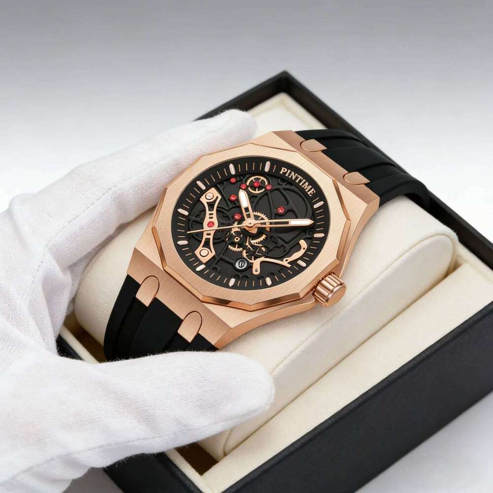 Premium Luxury Sports for Men Water Resistant Automatic Mechanical Stone Style Timepiece Men's Wristwatch Retro Watch