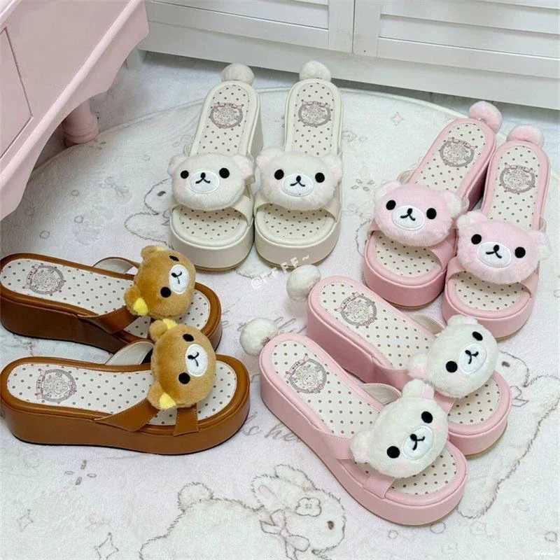 Summer Themed Cartoon Bear for Women Outdoor Footwear with Non-Slip Sole Stylish K260311