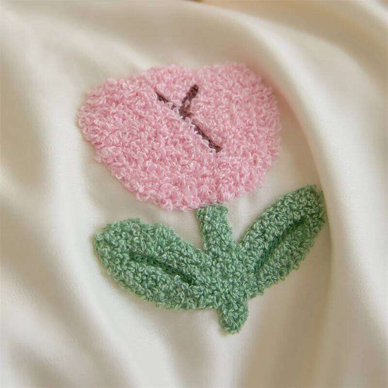 3pcs Embroidered tulips Duvet Set 1*Duvet Cover + 2*Pillowcase, Without Core soft Bedding Set, Soft Comfortable H260311