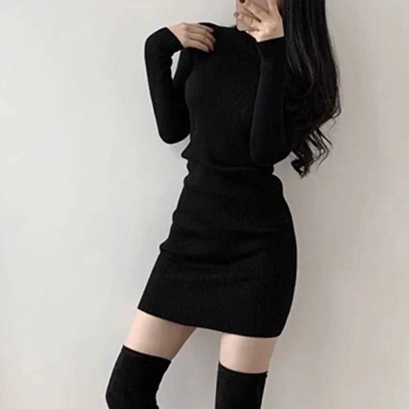 Fanan 2024 New Turtleneck Sweater Dresses Lady Sexy Slim Streetwear Bodycon Mini Dress Women Thick Basic Bottoming Dress Woman a10 M260311
