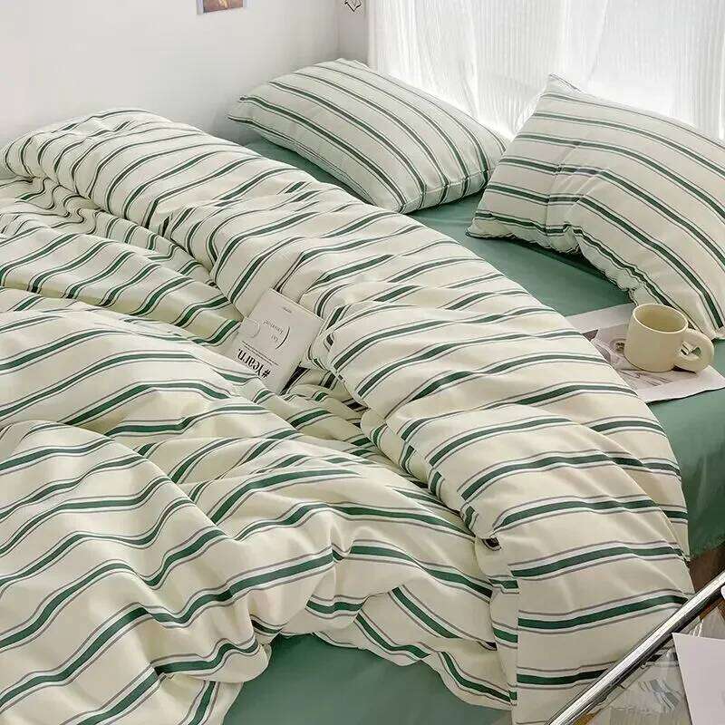 Simple Style Red And Blue Strip Duvet Cover Bed Sheet Washed Cotton Bedding Set H260311 - view 7