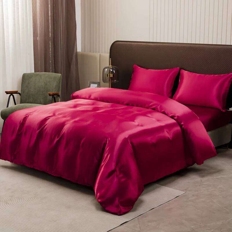 Solid Satin Bedding Set Including Duvet Covers, Bed Sheets, Pillowcases 220x240cm, Free Shipping H260311