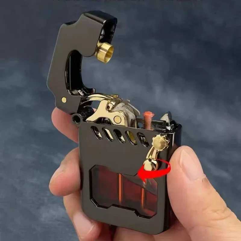 2025 Mecha Transparent Fuel Tank Mechanical Ejection Kerosene Lighter Metal High-looking Creative High-end Mens Gifts N260311