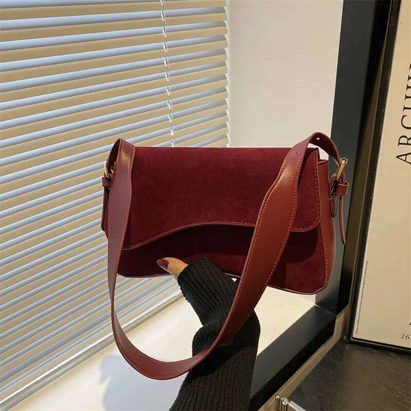 Faux Suede Women's Underarm Bags Simple Design Ladies Shoulder Bag Matte Leather Solid Color Female Purse Handbags XJ260311
