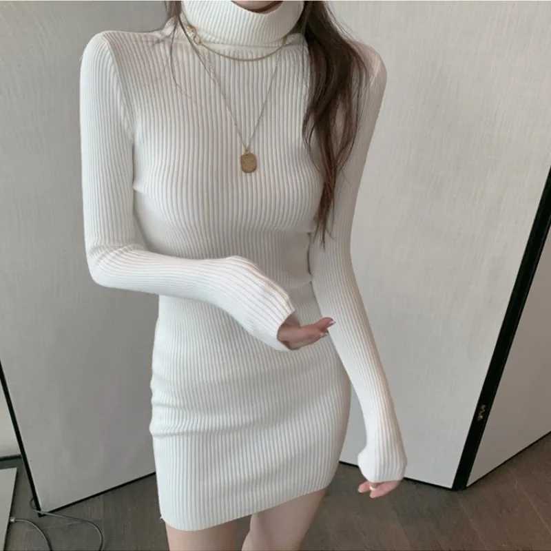 Autumn Winter Sweater Dresses Fashion Female Long Sleeve Skinny Elastic Casual Turtleneck Kintted Dress Women Sexy Mini Dresses M260311