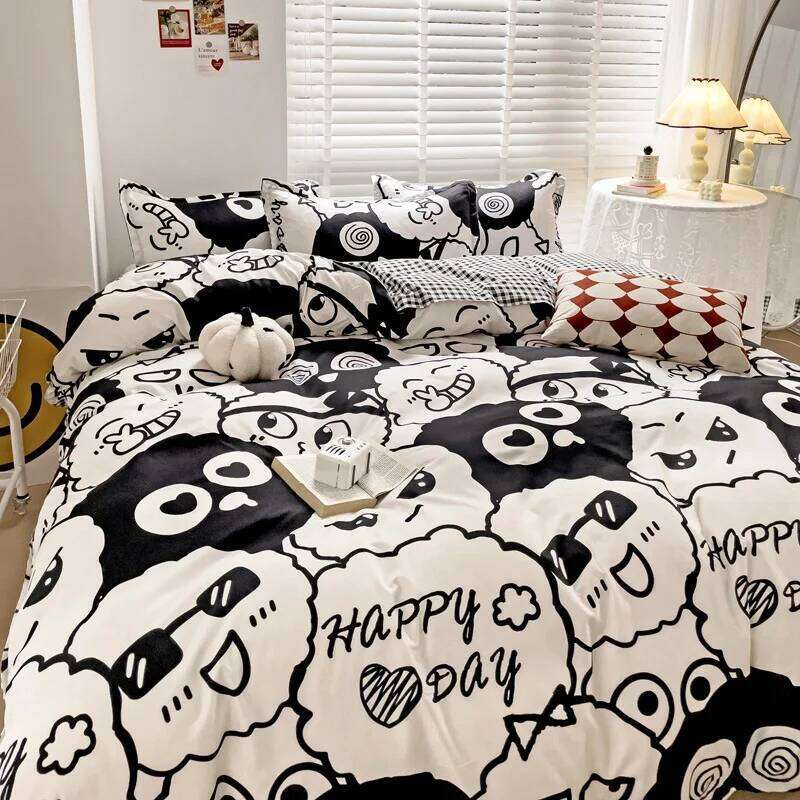 Summer Cartoon Printed Bedding Set Single Double Duvet Cover Kit for Students Adults Brushed Skin-Friendly Breathable Bed Linens H260311