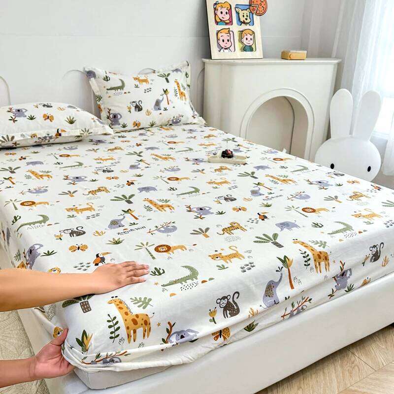 Cartoon Zoo Animal Fitted with 2 Pillowcase Cotton Safari Animals Sheet Set for Boy Girl Cute Elephant Koala Bed Cover H260311