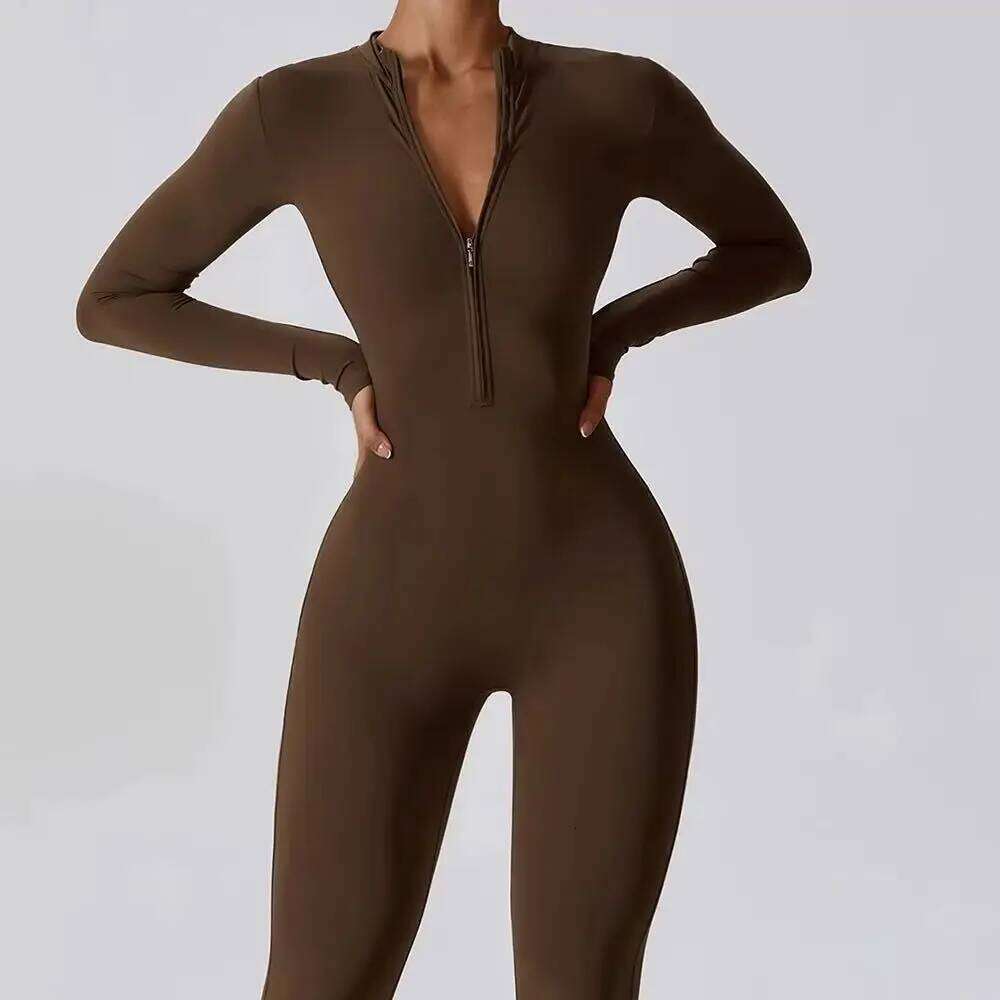 Yoga Boilersuit Long Sleeved Women's Sportswear Gym Zipper Jumpsuits Workout High-intensity Fitness One-piece Skin-tight Garment 26H0311