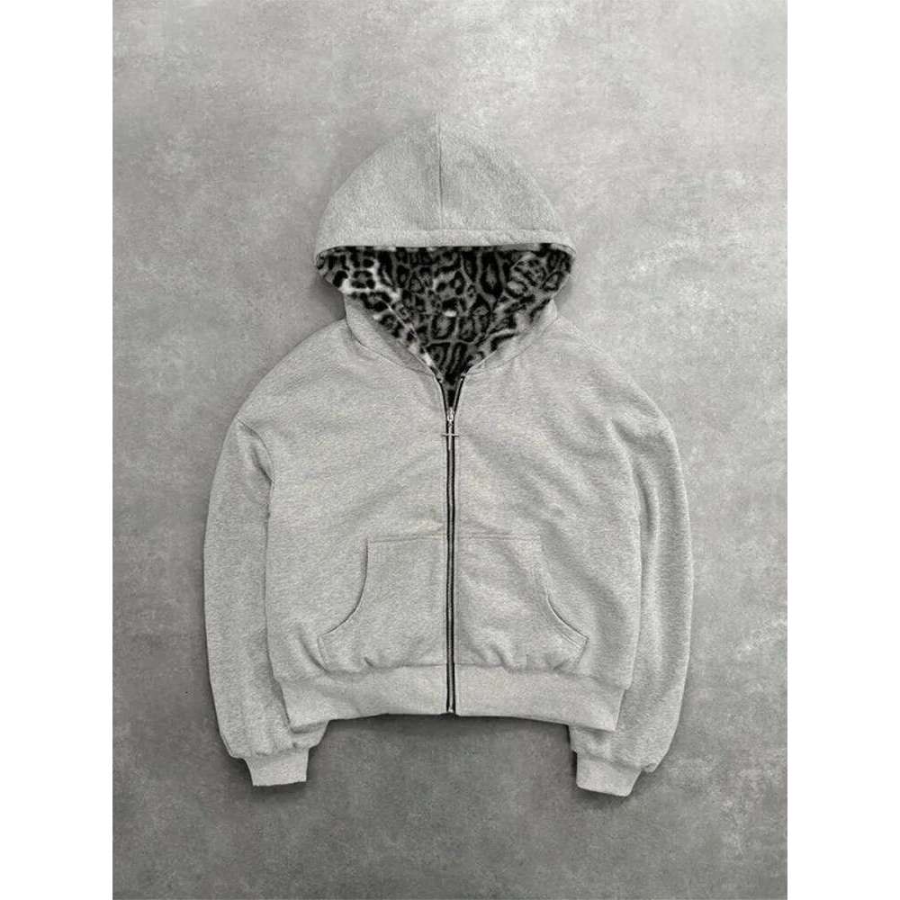 Autumn/Winter Leopard Grey Double sided Zipper Men's Casual High Street Warmth Hoodie men's autumn clothing new 26H0311