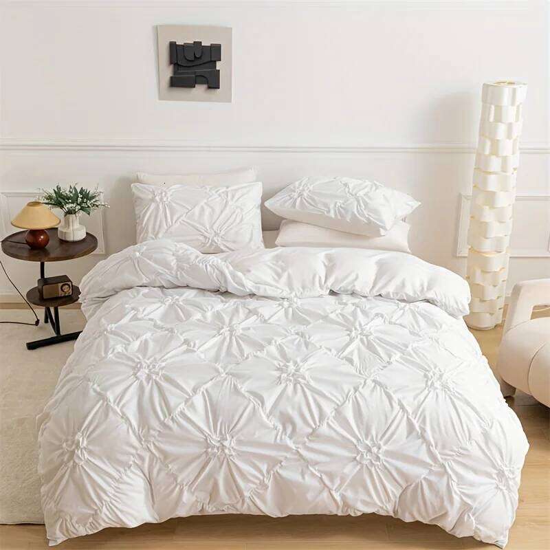 3 pieces of simple plain color fabric 100% polyester fiber quilt covers, soft with heart-shaped jacquard patterns H260311