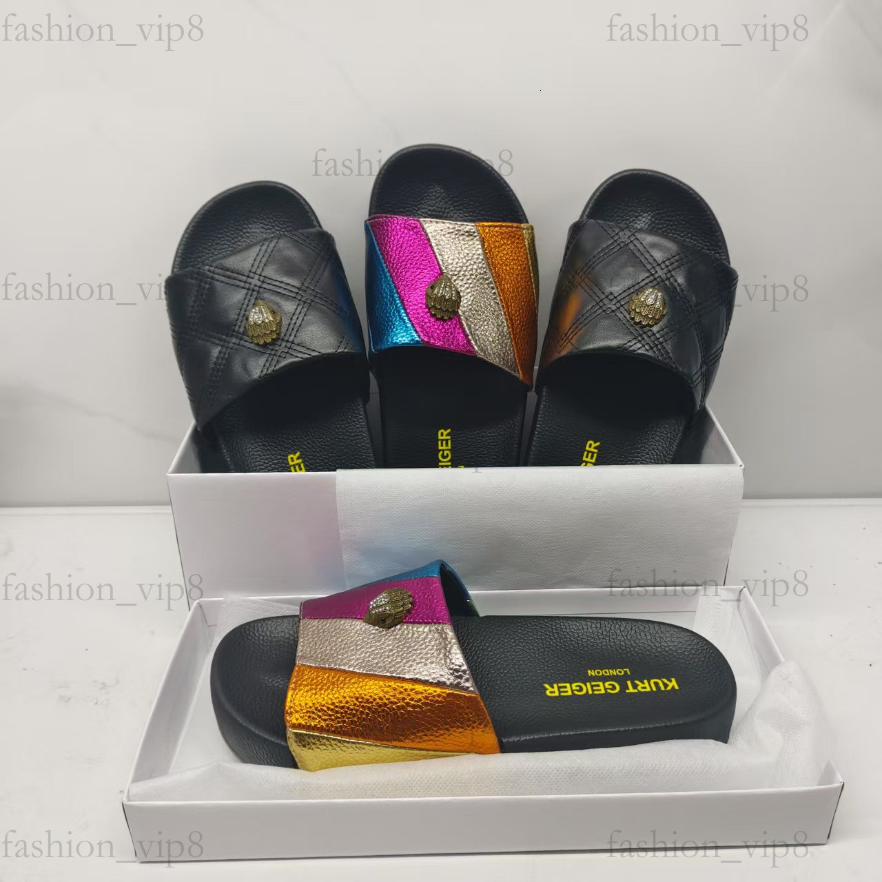 Fashion women designer sandals luxury eagle head kurt geigerr sandals summer beach designer slippers shoes indoor comfortable flat shoes London gift 4b5