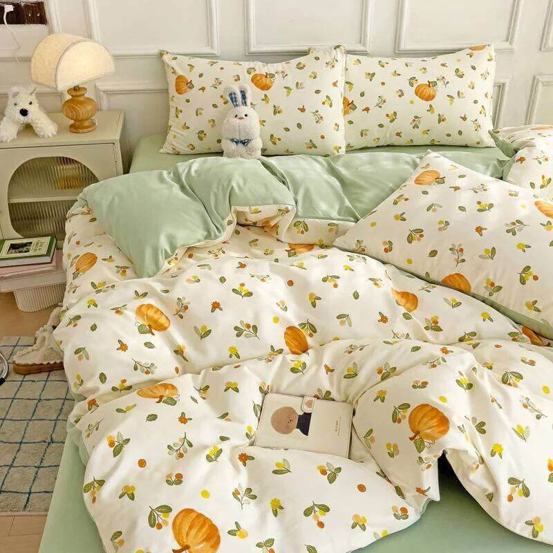 3-piece active printed plant set, one duvet cover and a pair of pillowcases no inner core, suitable for the bedroom H260311