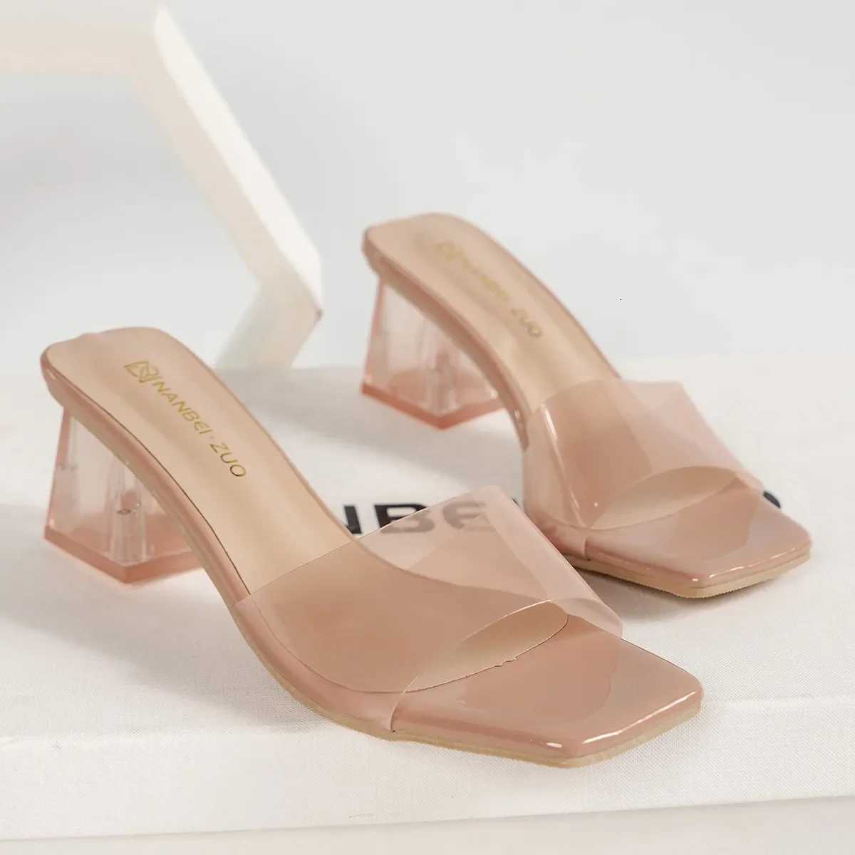 Crystal Clear Transparent Female Shoes Middle Heels Comfortable New Summer Women Shoes Woman Fashion Cool Mules Slides K260311