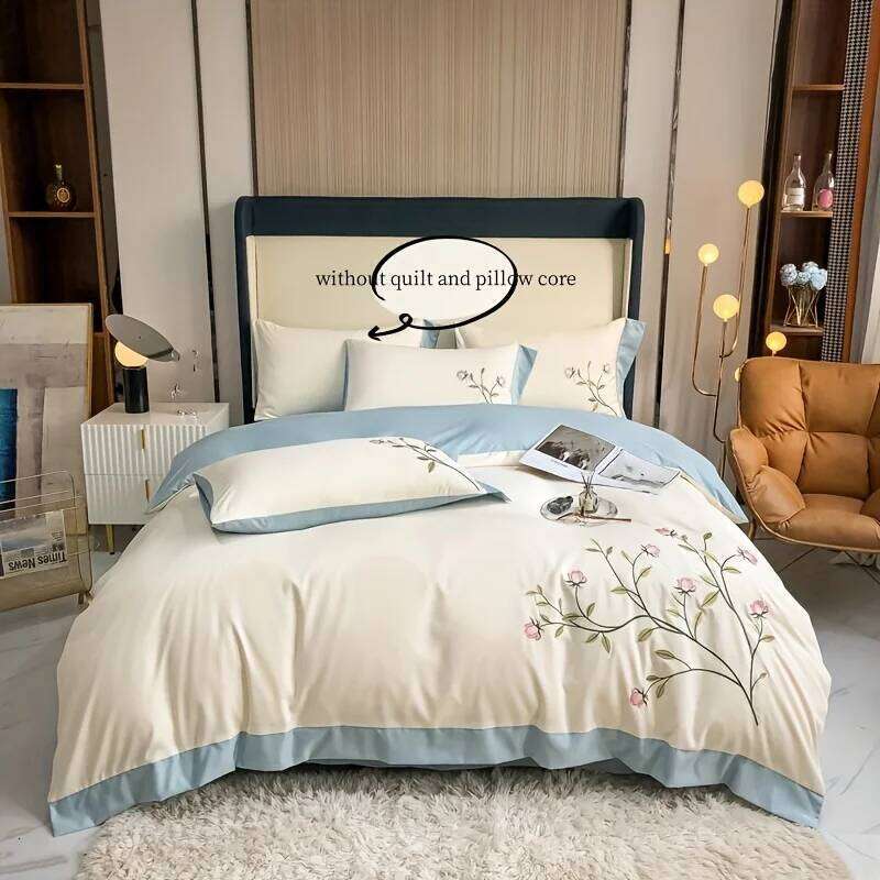 3pcs Elegant embroidery Duvet 1*Duvet Cover + 2*Pillowcase, Without Core, blue pink soft Bedding Set for summer H260311