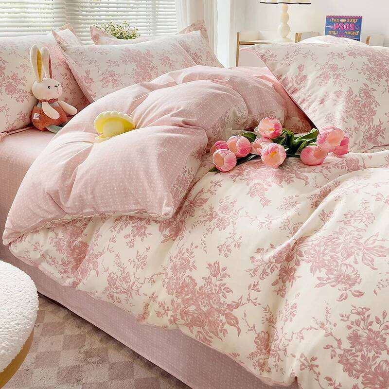 Pastel Fresh Floral Super Soft 100% Cotton Bedding Set 3Pcs-1 Duvet 2 Pillowcases,Skin-friendly Comfortable,Quilt Cover H260311