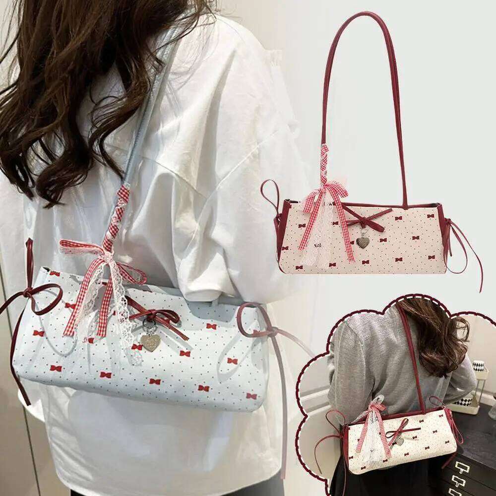 Korean Style High Aesthetic Butterfly Knot Women's Summer New Single Shoulder Underarm Fashion Polka Dot Handheld Small Bag XJ260311