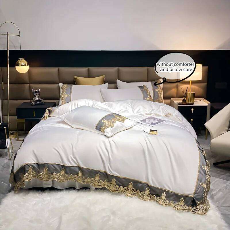 3 Piece Sheet Black Lace Duvet Cover Set, Comfortable Bedding Set Bedspread for All Seasons H260311