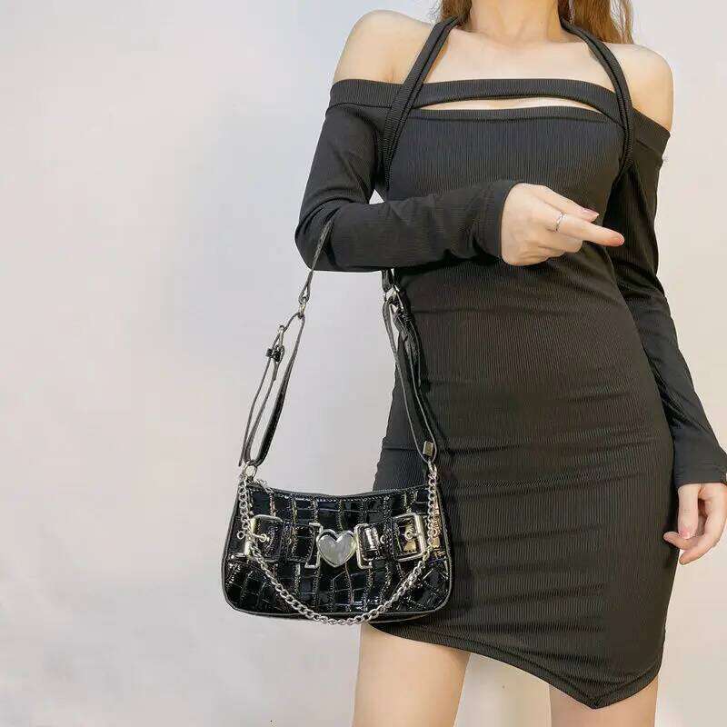 Y2k Hot Girls Underarm Vintage Design Women's Chain Shoulder Crossbody Bags PU Female Cool Purse Handbags Motorcycle Bag XJ260311