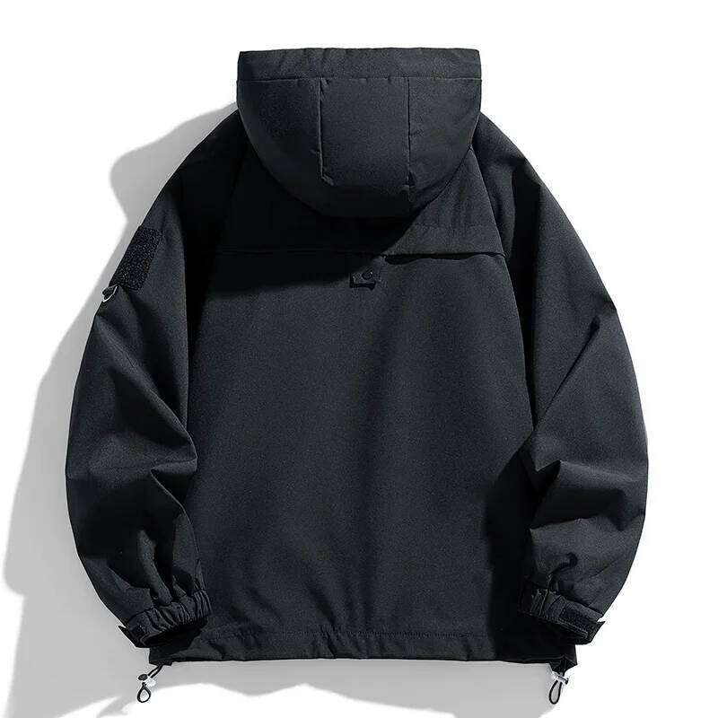 Windbreakers Men Zipper Coat Cargo Waterproof Black Bomber Camping Loose Thin Softshell Hooded Hiking Jacket 26H0311