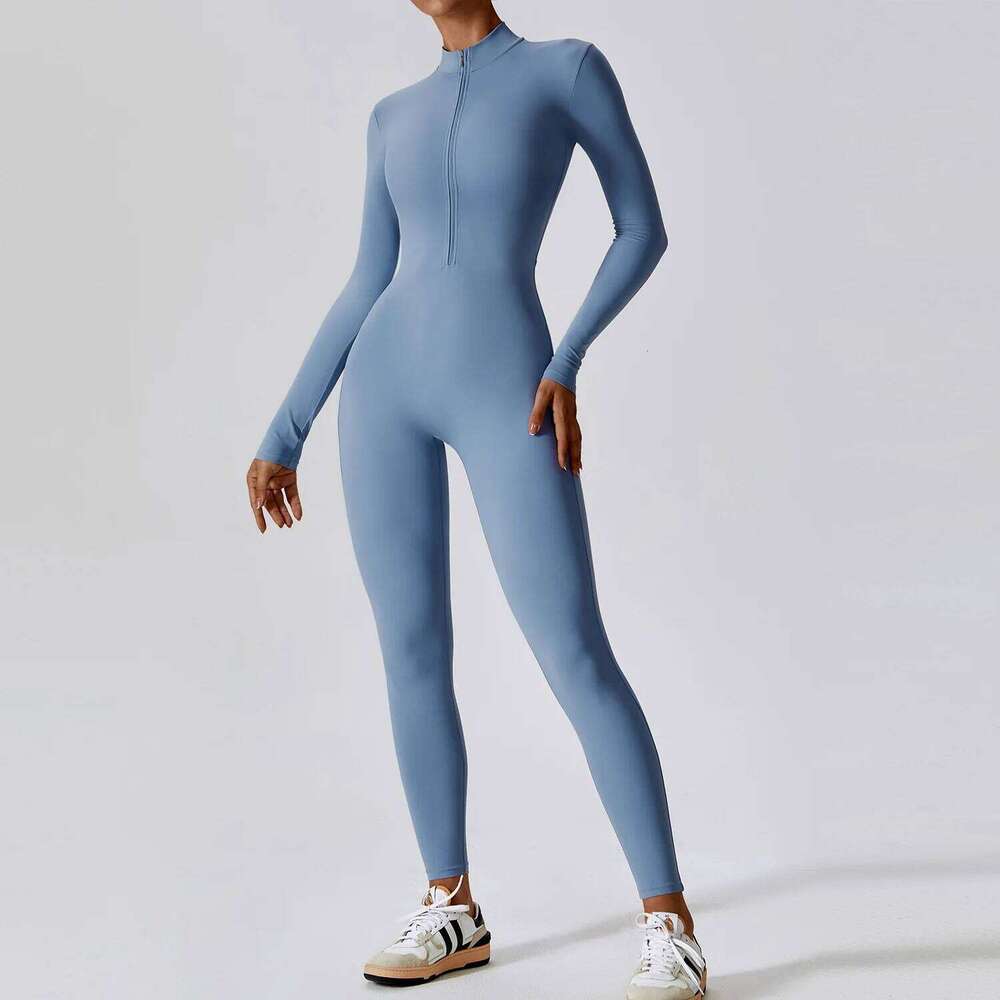 Yoga Boilersuit Long Sleeved Women's Sportswear Gym Zipper Jumpsuits Workout High-intensity Fitness One-piece Skin-tight Garment 26H0311