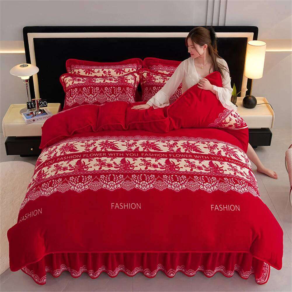 Light Milk Velvet Four-Piece Set Class A Double Autumn Winter Warm Anti-static Fleece Duvet Cover Bed Sheet Bedding Sets H260311 - view 6