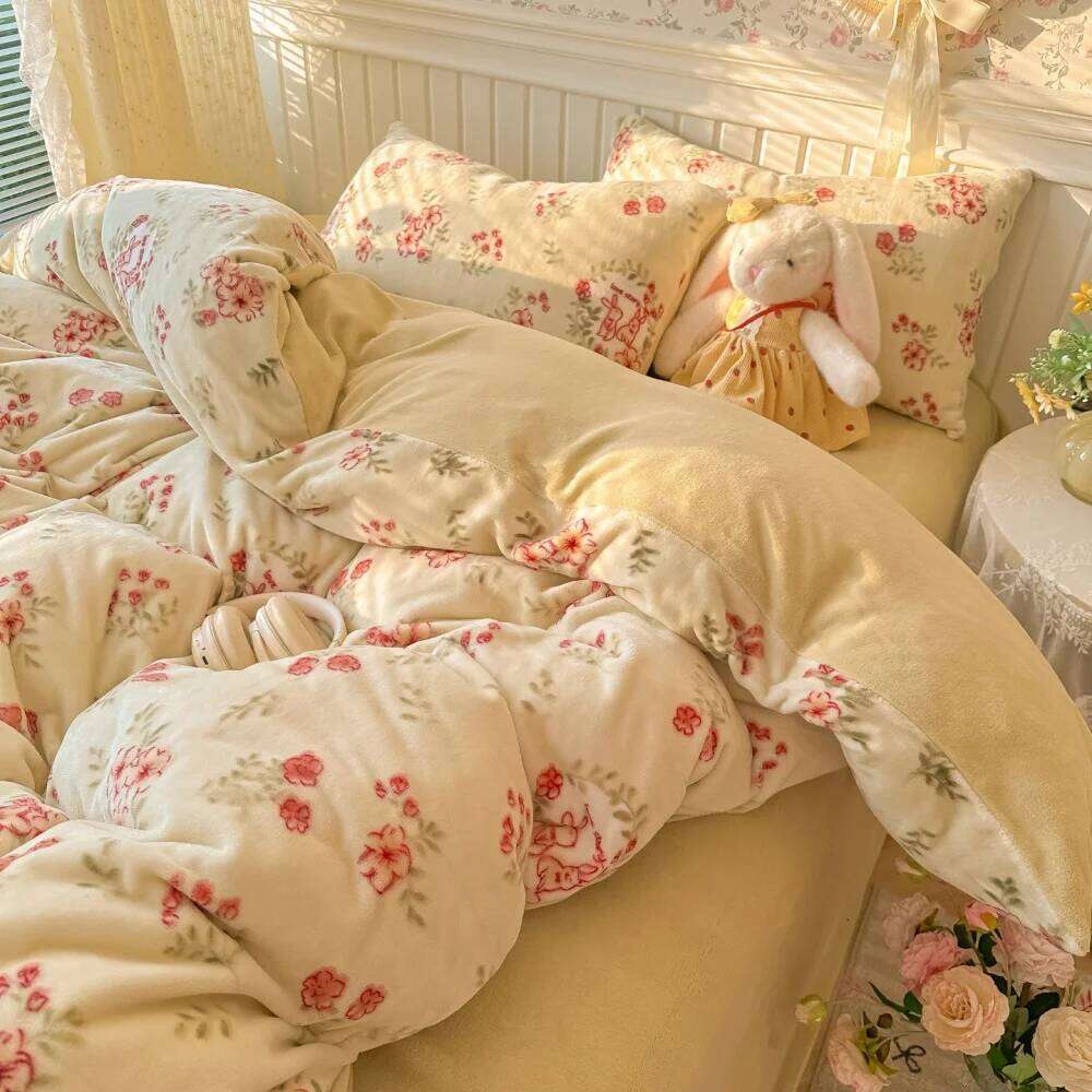 New Printed Thicken Milk Coral Fleece Bedding Soft Winter Warm Bedroom Decor Quilt Cover Bed Sheet Pillowcase Four-Piece Set H260311 - view 7