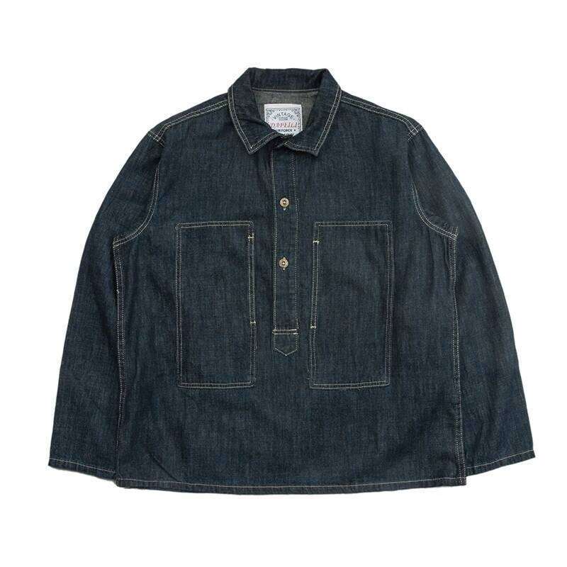 1920s Vintage US Army Spring Summer Blue Denim Work Uniforms Loose Pullover Shirt Jacket 26H0311