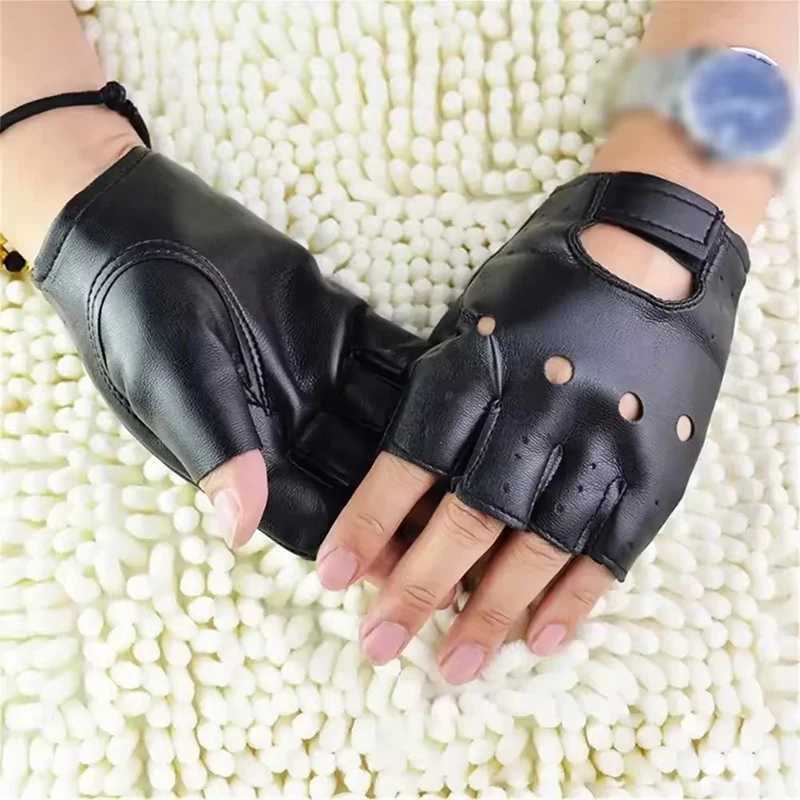 Punk Dark Style Street Dance Half Finger Gloves for Men PU Soft Leather Motorcycle Riding Gloves Trendy Breathable Cool Gloves M260311
