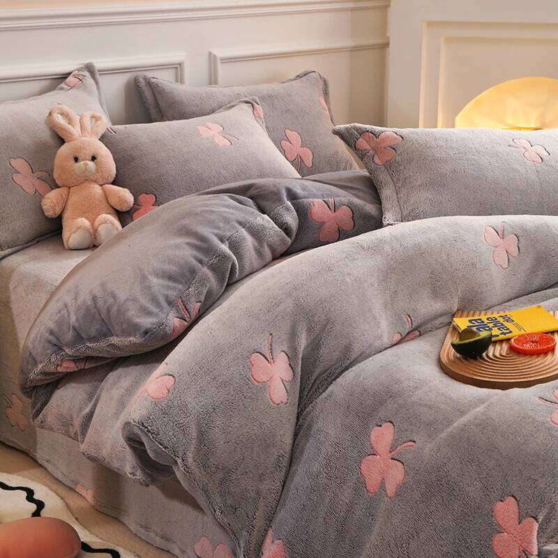 Warm Soft Flannel Duvet Cover Coral Fleece Winter Thick Single Double Queen King Size Quilt cover Sided Velvet Bedding H260311