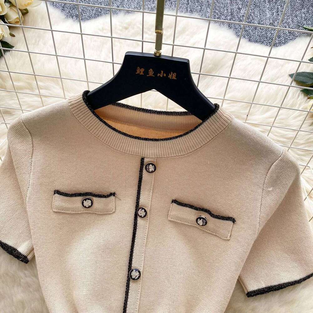 New Spring Summer Sexy Short Sleeve Knitted Dress Sheath High Waist Bodycon Skirt Color Block Design Korean Mini Dresses Z260311