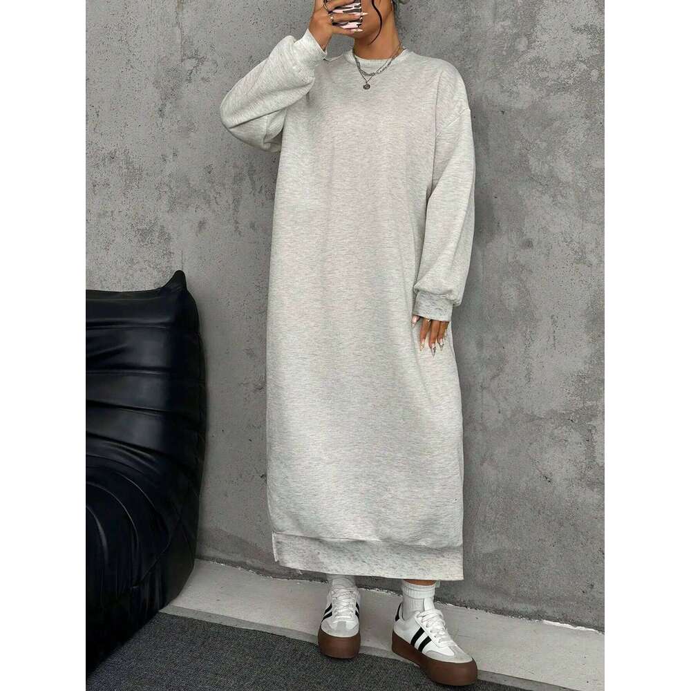 Plus Size Loose Casual Long Fleece Sweatshirt Dress, Autumn/Winter Sweater Dress Women Z260311