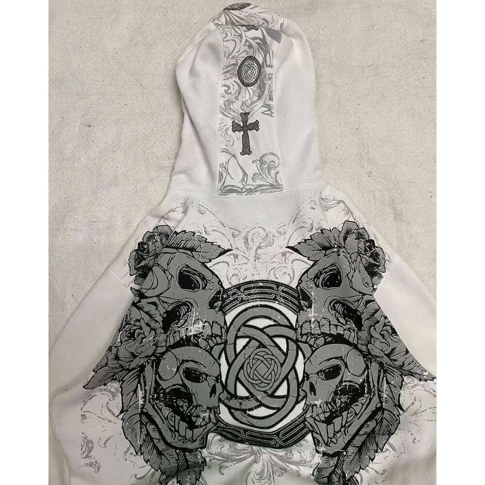 Affliction Street Y2K Retro Gothic Skull Oversize Zipper Mens Womens Hip Hop Casual Sweatshirt Personality Hoodie C260311 - view 4