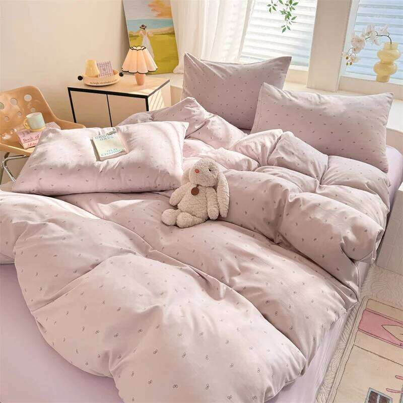 Bonenjoy Purple Duvet Sets Bowknot Printed Single/Full/Queen/King Bed Cover Set dekbedovertrek 240x220 Pillowcase H260311