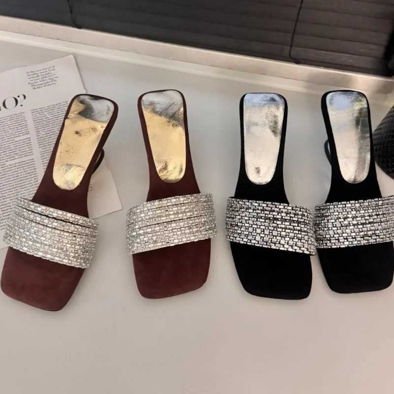 Crystal Women Flats Elegant Fashion Shoes Dress Woman Sandals Summer 2025 Party Slides New Mujer De Zapatillas K260311