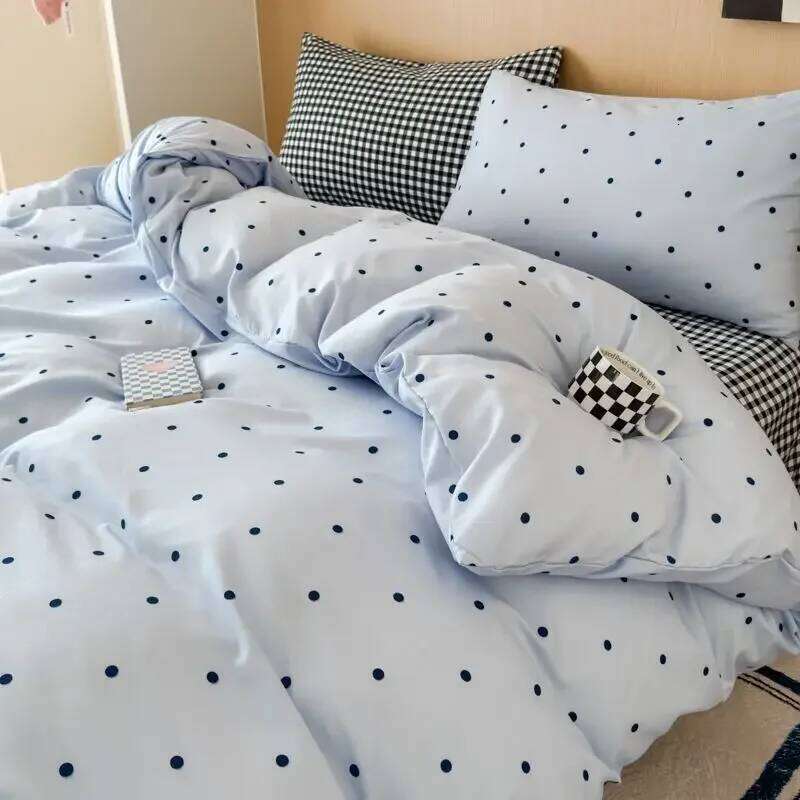 Ins Simple Blue Dot Bedding Sets 2025 New Girls Bed Sheet Four Piece With Pillowcases Dormitory Quilt Set No Filling H260311