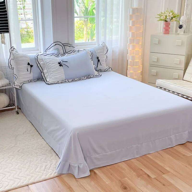 4pcs Blue Bow Duvet cover set 1*Duvet Cover + 2*Pillowcase+ 1flat sheet Bedding Set, Soft Comfortable H260311