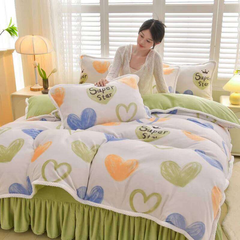 Winter Milk Four-Piece Set Class A Thickened Warm Fleece Home Anti-static Duvet Cover Bed Sheet King Queen Bedding Sets H260311