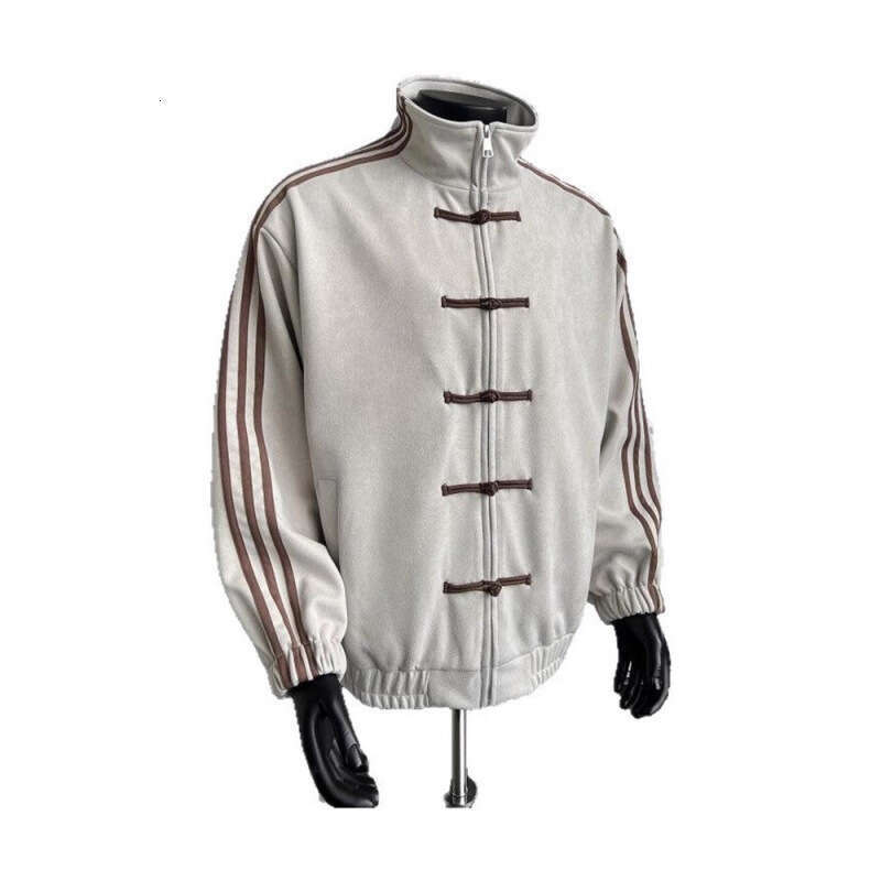 Blue White Patchwork Three-Stripe Stand-Up Collar For Men, Popular Spring And Autumn Fashion, New Chinese-Style Button-Down Tang Suit Jacket Asia Size